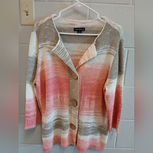 Tribal - Knit Button Up Sweater (Cardigan), sz XL. Cream,  Gray, Shades of Pink